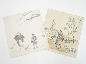 小寺健吉筆　人物　肉筆色紙2枚